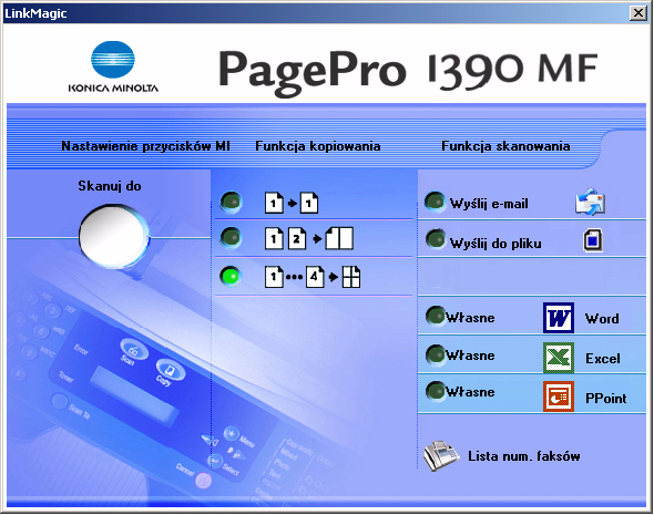 Zmiana książki telefonicznej z komputera Oprogramowanie LinkMagic można wykorzystać do tworzenia i edytowania książki telefonicznej z komputera PC podłączonego do urządzenia PagePro 1390 MF.