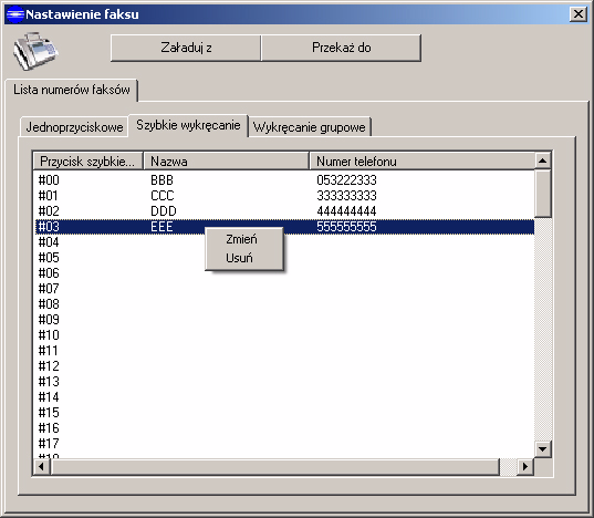 Okno nastawienia/zmiany Szybkiego wykręcania 3 4 1 5 2 Pozycja Opis 1 Zakładki Służy do przełączania sekcji książki telefonicznej.