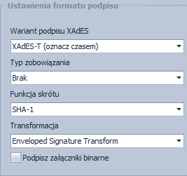 lewej: 3) Ustawienia formatu podpisu: W opcjach tych można zmienić wariant podpisu. Zgodnie z obwiązującym rozporządzeniem Prezesa Rady Ministrów w sprawie warunków technicznych od 01.