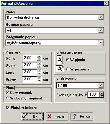 Audytor CO 38 9111 Format plotowania - dialog Dialog służy do ustalenia formatu w jakim plotowane będą wyniki obliczeń 145 w postaci rozwinięcia Dialog Format plotowania Pola dialogu Ploter -