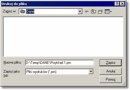 PURMO H2O 1.0 10.1.11 Drukuj do pliku Dialog służy do określenia, do jakiego pliku ma zostać skierowany wydruk. Dialog wyświetlany jest w przypadku zaznaczenia pola Do pliku w dialogu Drukuj 327.