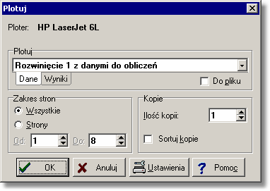 10 Załączniki 10.1.33 Plotuj Dialog służy do ustalania parametrów związanych z plotowaniem wyników obliczeń 154 w postaci rozwinięcia. Dialog jest wywoływany za pomocą polecenia Plotuj 210.