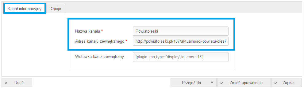 Kanał odbiorczy służy do odbierania newsów z zewnętrznych kanałów RSS/Atom (zewnętrzne kanały to inne strony internetowe, które za Twoją zgodą wyświetlają na naszej stronie swoje newsy) 17) Moduł