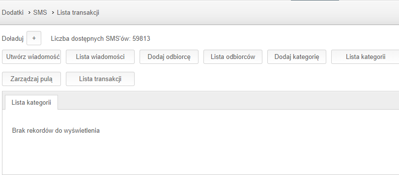 Lista Transakcji - opcja pozwala sprawdź jakie ilości smsów były zamawiane przez danego klienta.