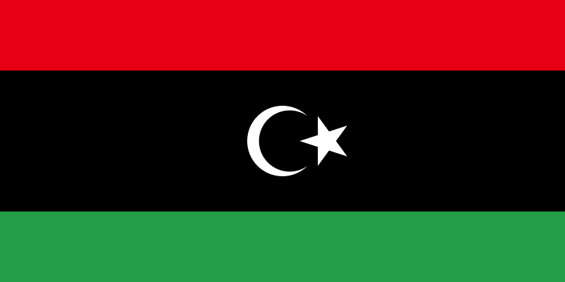 LIBIA Flaga Libii w latach 1951-1969, używana przez protestujących jako symbol rewolucji. Przyjęta przez Narodową Radę Tymczasową.