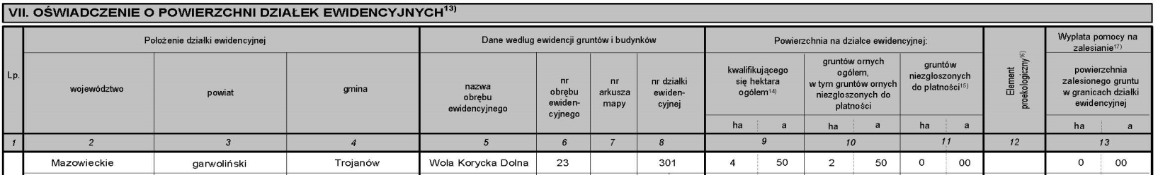 żyto ozime 1 ha (pomimo tego że działka nie jest wnioskowana do płatności rolno-środowiskowo-klimatycznej, w związku z realizacją wariantu 2.