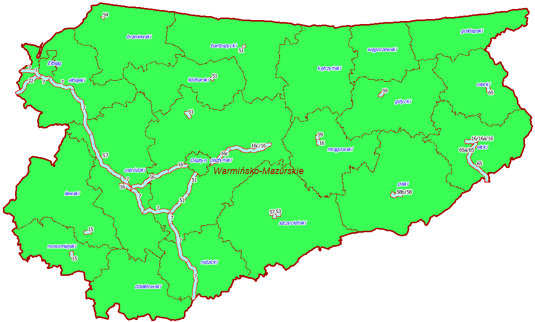 Rysunek 1 Szkic lokalizacji odcinków dróg krajowych objętych opracowaniem map