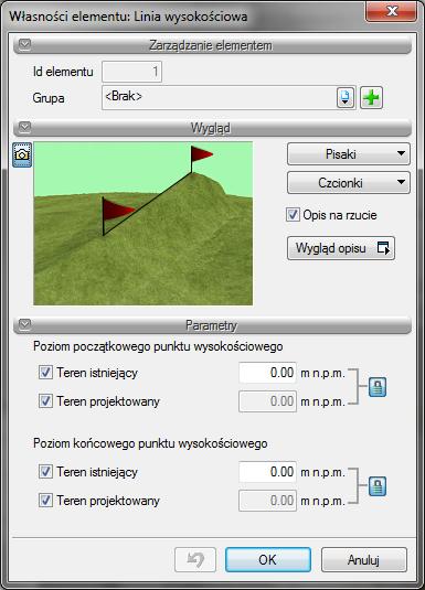 Podstawy działania programu Program AutoCAD lub ArCADia-INTELLICAD: Pasek narzędzi Wstaw linię wysokościową Edycja linii wysokościowej jest podobna do edycji punktów.