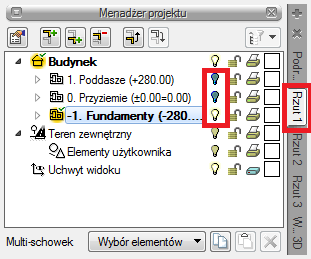 Podstawy działania programu Rys. 52 Wygaszanie kondygnacji na Rzucie nr 1 Rys.