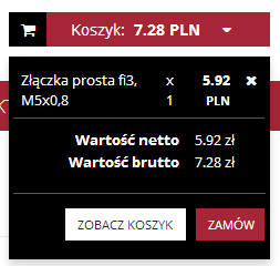 2.4 PODGLĄD KOSZYKA Aby podejrzeć zawartość koszyka należy kliknąć Koszyk [Rys.6] w prawym górnym rogu ekranu, wówczas rozwinie się lista produktów oraz wartość zamówienia [Rys.7].