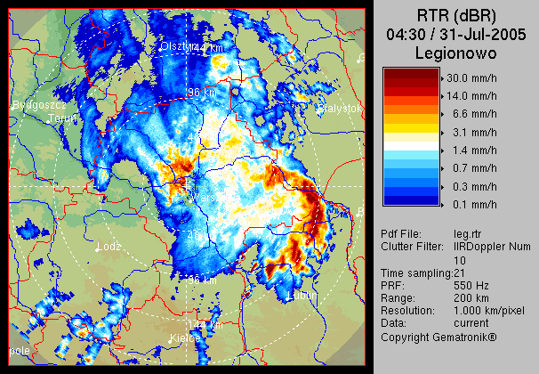 RTR (Rain Tracking) Śledzenie komórek opadowych Dostępne są różne warstwy wynikowe: - Średnie wartości opadu - PAC+.