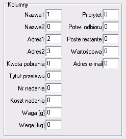 Nazwisko;Ulica;Miasto;Opis;e-mail Jan Kowalski;ul. Czereśniowa 1;62-800 Kalisz;Sąsiad;jankowalski@poczta.com Z pliku będę wczytywał tylko kolumny 1,2,3.
