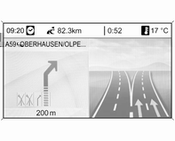 Nawigacja 43 Podczas dojeżdżania do skrzyżowania na autostradzie są wyświetlane informacje o wskazywanym pasie: Jeśli opcja Asystent zmiany pasów ruchu jest włączona w menu Prezentacja nawigacji