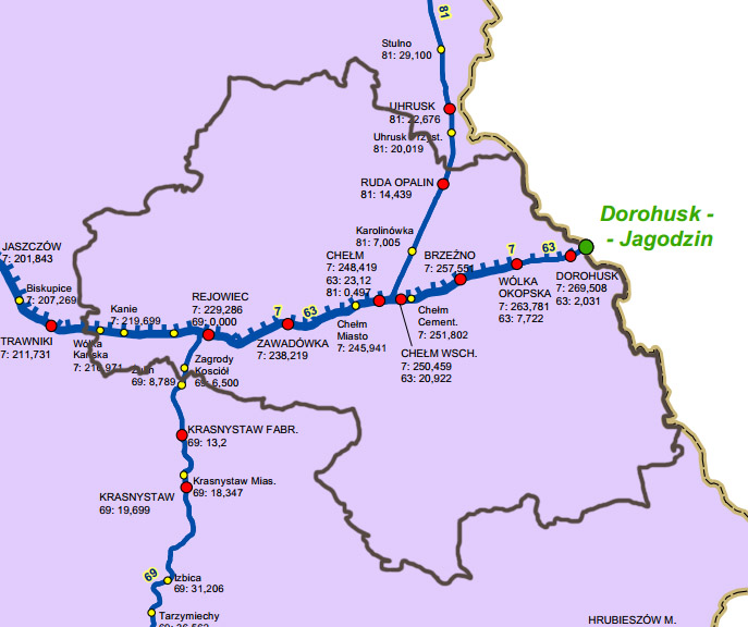 Bezpośrednie dostęp do transportu kolejowego posiada Gmina Chełm (linia kolejowa nr 7); Gmina Dorohusk (linia kolejowa nr 7 i 63); Gmina Rejowiec (linia kolejowa 69); Miasto i Gmina Rejowiec