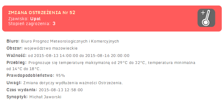 Ostrzeżenia hydro/meteorologiczne Stan