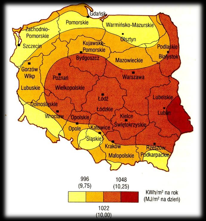 W/m 2, natomiast w miesiącach zimowych ok. 400 W/m 2.