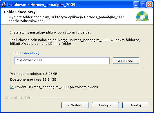 Odinstalować poprzednią wersję programu Start -> Programy -> Hermes ->