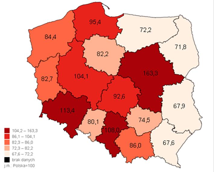 PKB na 1 mieszkańca w 2011 r.
