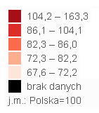 - 67,6% średniej dla Polski (najniższa w kraju) województwa: podkarpackie,