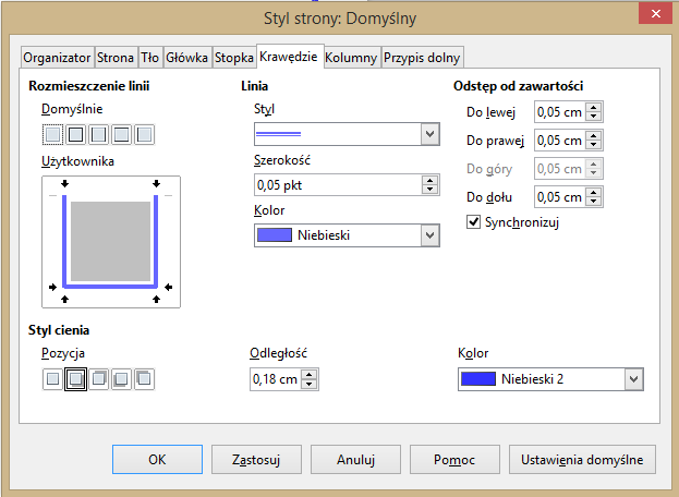 Format strony OpenOffice Writer <5> Ustawienie