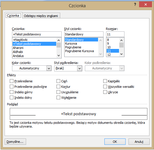 Czcionki Microsoft Word Okno zarządzania czcionkami Ctrl+Shift+F