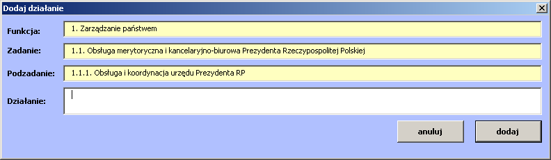 zdefiniowane dla danego poziomu), dostępnej po zaznaczeniu odpowiednich pól, znajdujących się obok pól pozwalających na wpisanie celu i nazwy miernika.