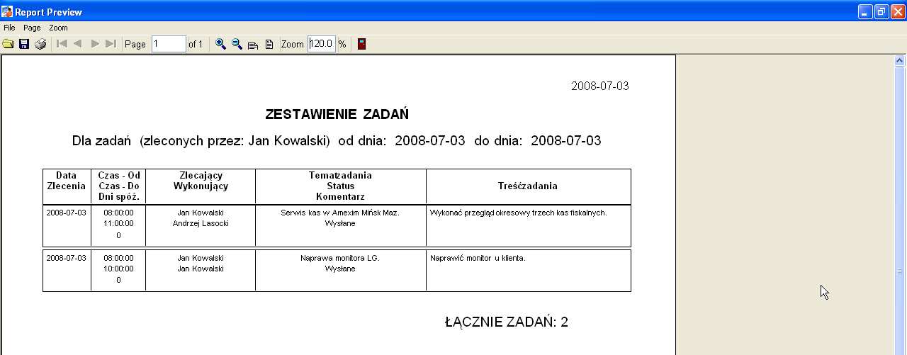 Aby przeglądać listę wszystkich zadań klikamy na >> Zlecone zadania.