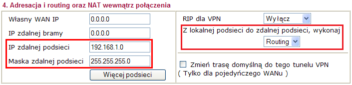 Konfiguracja profilu LAN-LAN Przejdź do zakładki VPN i Dostęp Zdalny>>Połączenia LAN-LAN. Stwórz profil do obsługi tunelu (w przykładzie użyto konta nr 1) i wpisz odpowiednie dane.