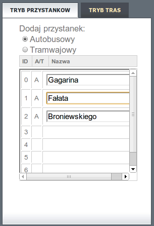 18 Przy operacji dodania, bądź przesunięcia przystanku jego nazwa jest automatycznie generowana jako adres tego przystanku dzięki serwisowi Google Geocoding.