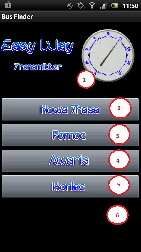 Ekran główny 1. Prędkościomierz 2. Przycisk do ustawiania nowej trasy 3.