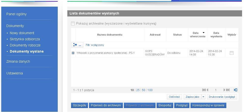 3. Odbiór wniosku w systemie dziedzinowym Przechodzimy do systemu dziedzinowego używanego przez naszą