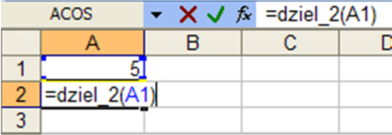 Rozszerzyliśmy zestaw dostępnych funkcji MS-Excel o nową funkcję dwa_pi() i możemy z niej korzystać w tym arkuszu jak z każdej innej funkcji wbudowanej.