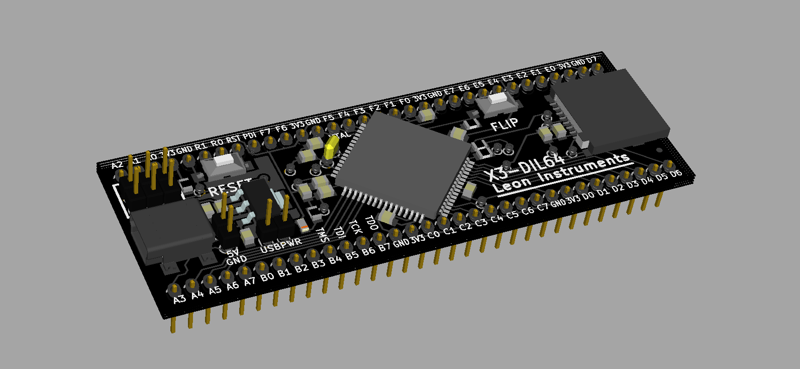 Moduł prototypowy X3-DIL64 z procesorem ATxmega128A3U-AU wersja 2.