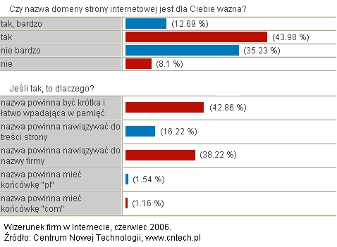 Badanie wyjaśniło też kwestię na ile Polacy przywiązują wagę do nazw domen internetowych.