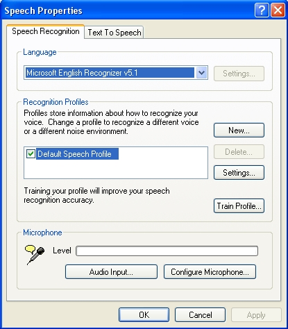 4 Kliknij przycisk OK. 5 Kliknij kartę Speech Recognition (Rozpoznawanie głosu).