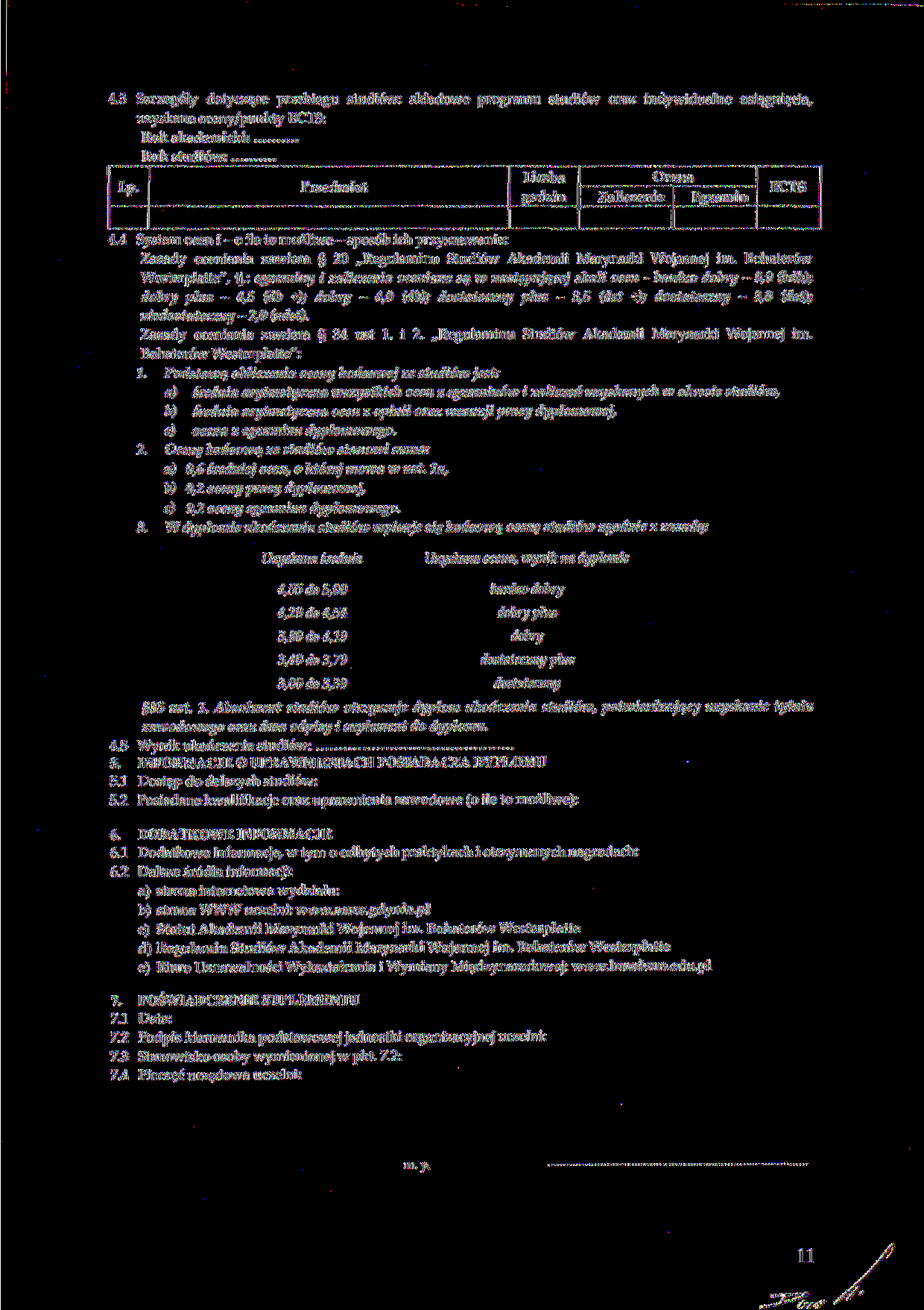 4.3 Szczegóły dotyczące przebiegu studiów: składowe programu studiów oraz indywidualne osiągnięcia, uzyskane oceny/punkty ECTS: Rok akademicki: Lp.