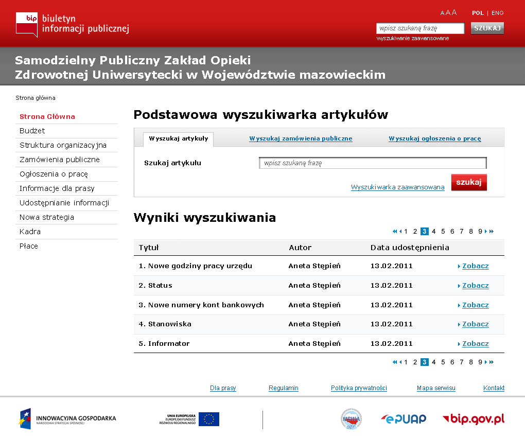 5.2.2. Wyszukiwanie artykułów Istnieją dwie wyszukiwarki artykułów: podstawowa zaawansowana. Wyszukiwarka podstawowa artykułów Ilustracja 23.