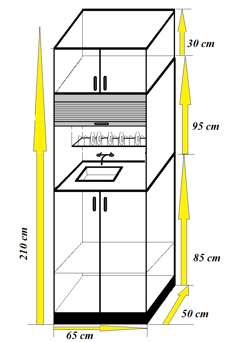 G Szafka ze zlewem. Dolna część: Wysokość: 85 cm; Szerokość: 65cm; Głębokość: 50 cm.