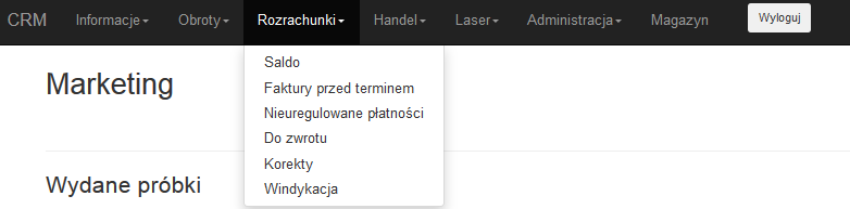 5. Obroty Wybierając z górnego menu Obroty można podejrzeć obroty dla wybranego kontrahenta: Przebieg obrotów wyświetlenie obrotów dla danych grup towarowych w wybranym odcinku czasowym.