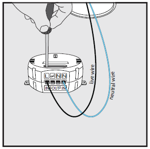 Montaż w suficie/ścianie [2/3] Podłączenie przewodu fazowego i neutralnego do zacisków wejściowych [IN] Podłącz przewód