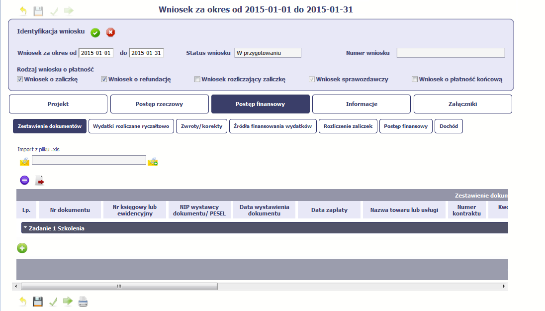 Import pliku Jeżeli zdecydujesz się tworzyd zestawienie dokumentów poza systemem w osobnym pliku xls, możesz uzyskad jego wzór bezpośrednio z systemu.