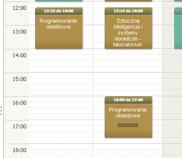 Rys. 22 Lista spotkań w wybranej sali Aby zmienić dzień lub godzinę spotkania, wystarczy przesunąć wybrany prostokąt w nowe miejsce.