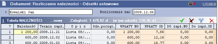 4.2.4 Harmonogram spłat zaległości dla dokumentu.