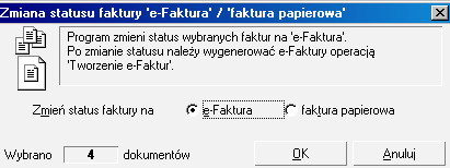 Po zmianie na e-faktury należy utworzyć e-faktury poprzez wykonanie operacji Tworzenie e-faktur.