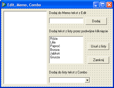 str. 8 Rys 1. Wygląd formy Zaznacz przycisk Dodaj, przejdź na zakładkę Events i kliknij dwa razy w pole obok zdarzenia onclick.