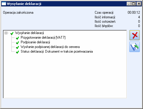 c) Wysłanie deklaracji, d) Odebranie statusu deklaracji zwykle będzie to komunikat Dokument w trakcie przetwarzania.