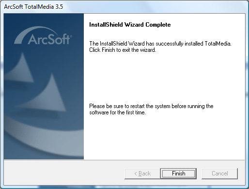 Krok 13: Wybierz Finish aby zakończyć instalację aplikacji ArcSoft TotalMedia na swoim komputerze Krok 14: Sprawdź czy na pulpicie pojawi się ikona