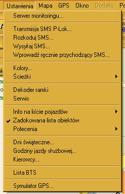Menu Ustawienia: - Serwer Monitoringu Umożliwia zdefiniowanie parametrów dostępu do serwera usługi lokalizacji pojazdów SpaceGUARD GPRS. Dane niezbędne do wpisania podaje administrator serwera.