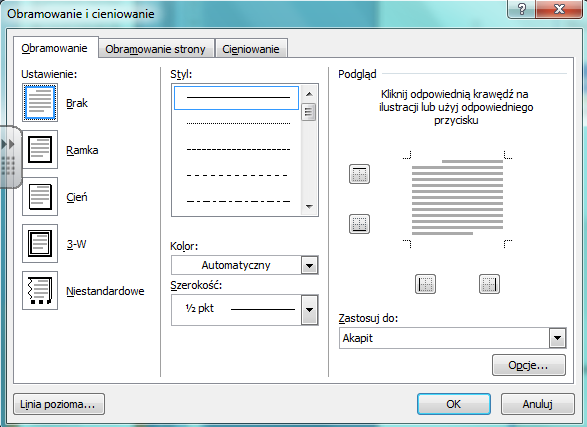Strona 27 z 54 obramowanie strony podobnie jak powyżej, jednak wszystkie ustawienia dotyczą całej strony.