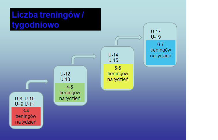 Zajęcia treningowe odbywają się w 10 grupach wiekowych od U8 do U19.